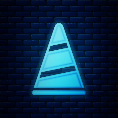 Parlayan neon parti şapka simgesi tuğla duvar arkasında izole edildi. Doğum günü şapkası. Mutlu Noeller ve mutlu yıllar. Vektör.