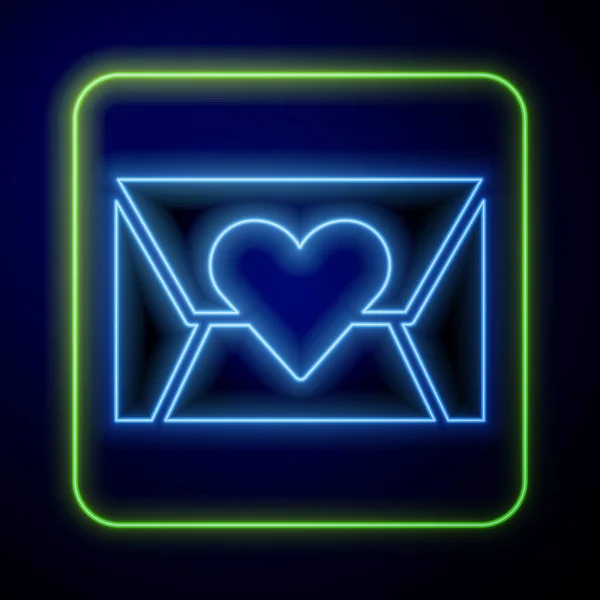 Envelope Néon Brilhante Com Ícone Coração Valentine Isolado Fundo Azul — Vetor de Stock