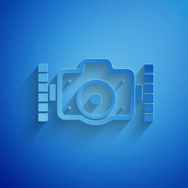 Papírvágás Fotókamera Búvár Ikon Elszigetelt Kék Háttér Fényképezőgép Ikon Víz — Stock Vector