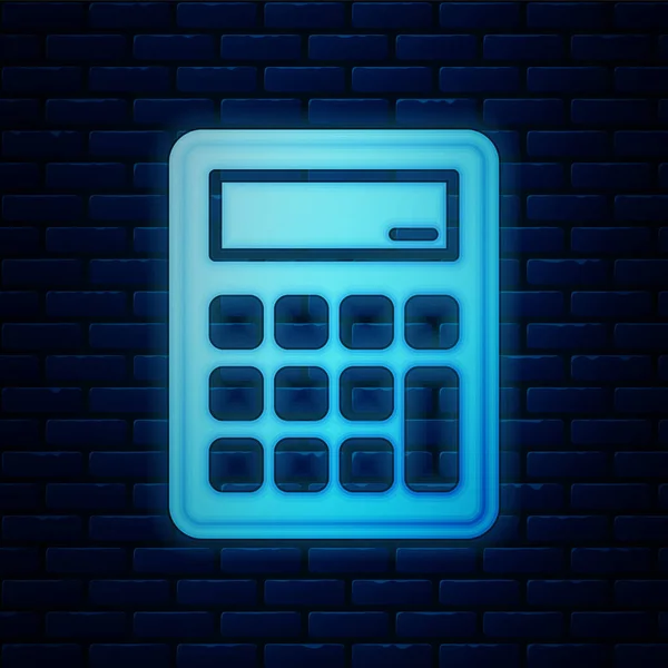Ragyogó Neon Kalkulátor Ikon Elszigetelt Téglafal Háttér Könyvelési Szimbólum Üzleti — Stock Vector