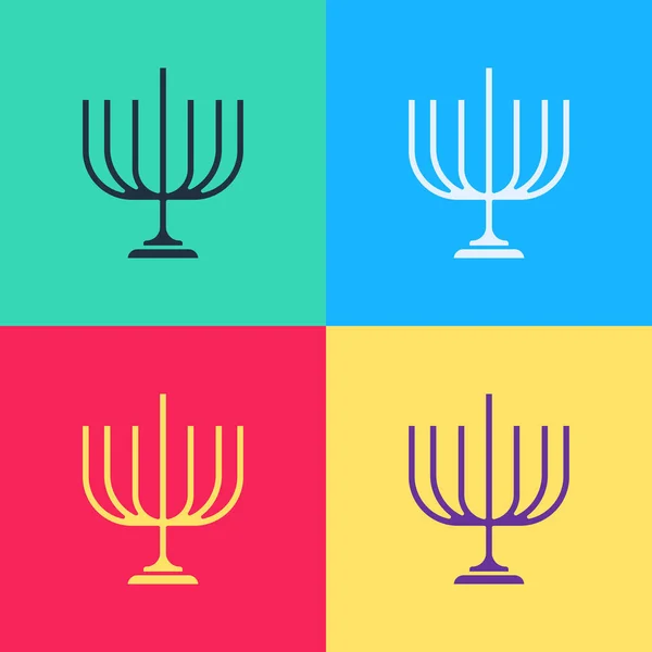 波普艺术Hanukkah Menorah图标孤立于色彩背景 光明节的传统象征 节日宗教 犹太灯节 — 图库矢量图片