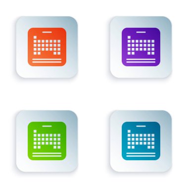 Beyaz arkaplanda izole edilmiş element simgesinin renk periyodik tablosu. Kare düğmelere renkli simgeleri yerleştir. Vektör.