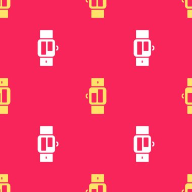 Sarı Smartwatch simgesi kırmızı arkaplanda izole edilmiş pürüzsüz desen. Vektör.