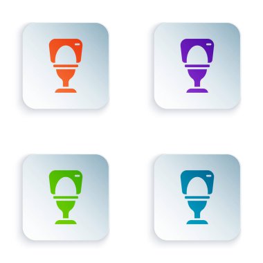 Beyaz arka planda izole edilmiş renkli klozet simgesi. Kare düğmelere renkli simgeleri yerleştir. Vektör.