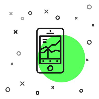 Siyah çizgi mobil hisse senedi konsept simgesi beyaz arka planda izole edildi. Çevrimiçi ticaret, borsa analizi, iş ve yatırım. Vektör.