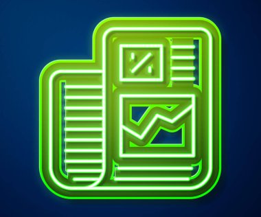Parlayan neon hattı Business finansı mavi arkaplanda izole edilmiş bir simge rapor ediyor. Denetim ve analiz, belge, plan sembolü. Vektör.