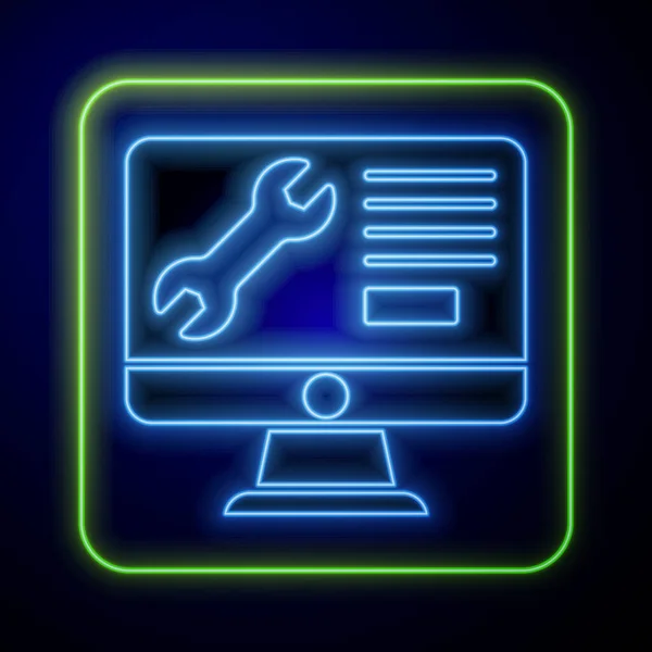 Lumineux Néon Écran Ordinateur Avec Icône Clé Isolée Sur Fond — Image vectorielle