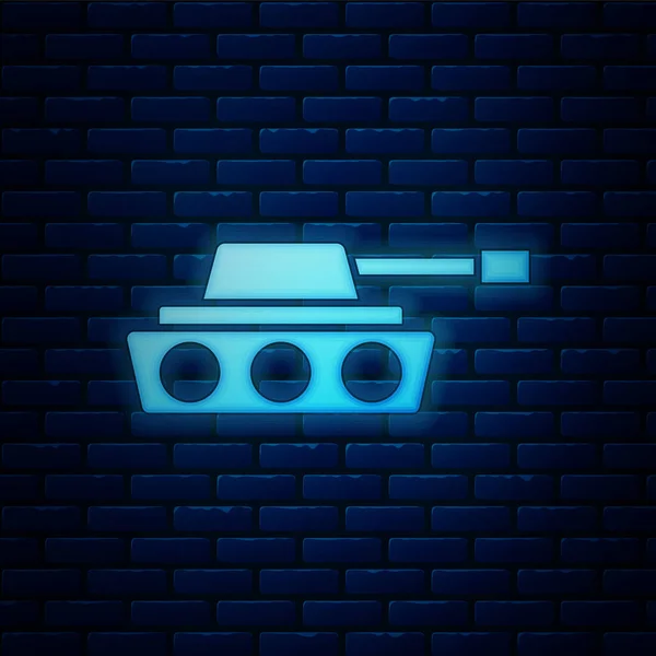 Glowing Neon Military Tank Icon Isolated Brick Wall Background Vector — Stock Vector