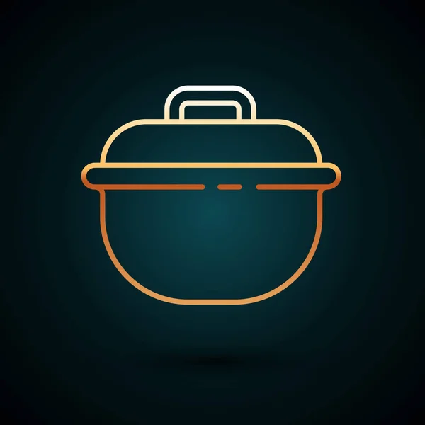 Χρυσή Γραμμή Μαγειρική Κατσαρόλα Εικονίδιο Απομονώνονται Σκούρο Μπλε Φόντο Βράζω — Διανυσματικό Αρχείο