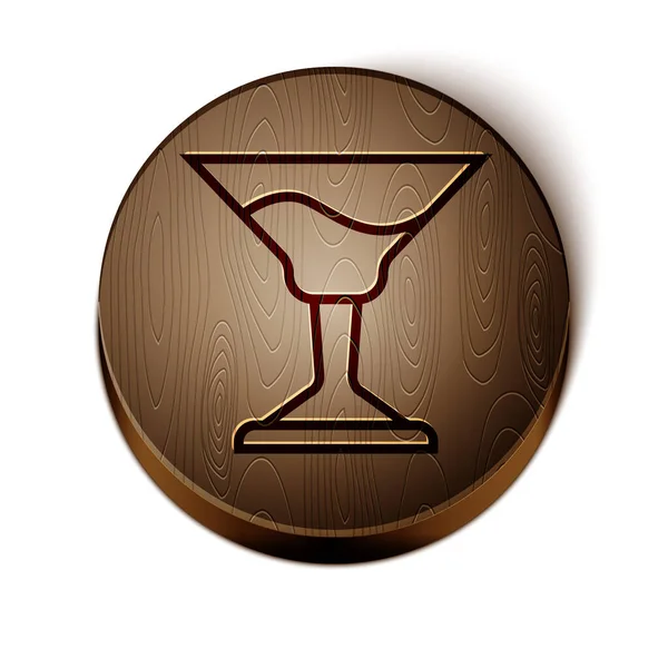 Brown Line Cocktail Icon Isolated White Background Wooden Circle Button — Stock Vector