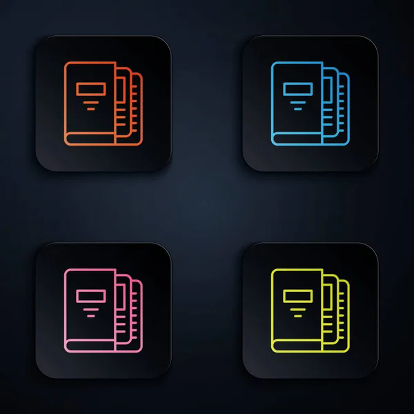 Kolor Neon Line Foldery Biurowe Papierami Ikoną Dokumentów Izolowanych Czarnym — Wektor stockowy