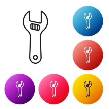 Siyah çizgi ayarlanabilir anahtar simgesi beyaz arkaplanda izole edildi. Renkli daire düğmelerini ayarlayın. Vektör.