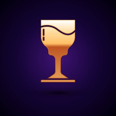 Siyah arkaplanda izole edilmiş altın şarap kadehi ikonu. Şarap kadehi ikonu. Kadeh işareti. Cam levhası. Mutlu Paskalyalar. Vektör.