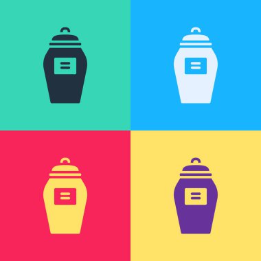 Pop Art Cenaze Vazosu simgesi renk arkaplanında izole edildi. Yakma ve gömme kapları, kolumbaryum vazolar, küllü kavanozlar ve kaplar. Vektör.