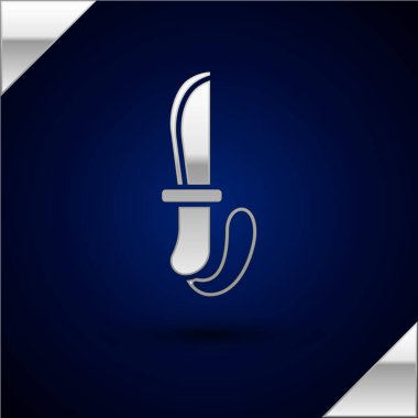 Gümüş Bıçak simgesi koyu mavi arkaplanda izole edilmiş. Ordu bıçağı. Vektör.