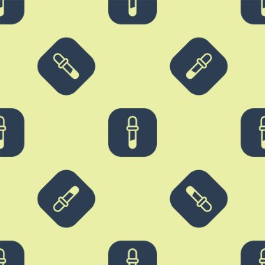 Mavi Pipette simgesi sarı arkaplanda izole edilmiş pürüzsüz desen. Tıbbi elementler, kimya laboratuarı ekipmanları. Tıp sembolü. Vektör.