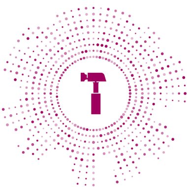 Mor Çekiç simgesi beyaz arkaplanda izole edildi. Tamir için bir araç. Soyut çember rastgele noktalar. Vektör.