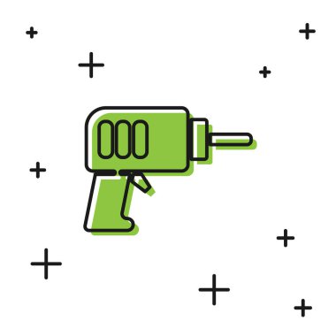 Siyah elektrikli matkap simgesi beyaz arkaplanda izole edildi. Tamir aleti. Vektör.