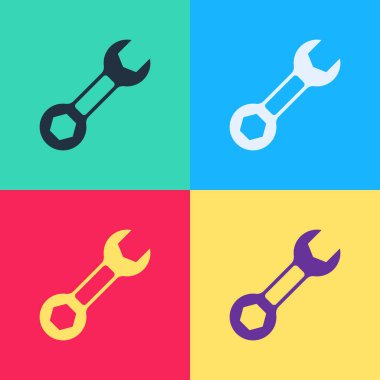 Pop Art Wrench anahtar simgesi renk arkaplanında izole edildi. Vektör.