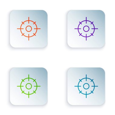 Renkli Hedef spor simgesi beyaz arkaplanda izole edildi. Atış mesafesi ya da atış mesafesi için sayıları olan temiz bir hedef. Kare düğmelere renkli simgeleri yerleştir. Vektör.