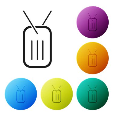 Siyah Askeri künye simgesi beyaz arka planda izole edildi. Kimlik etiketi simgesi. Ordu işareti. Simgeleri renk daire düğmelerine ayarla. Vektör.