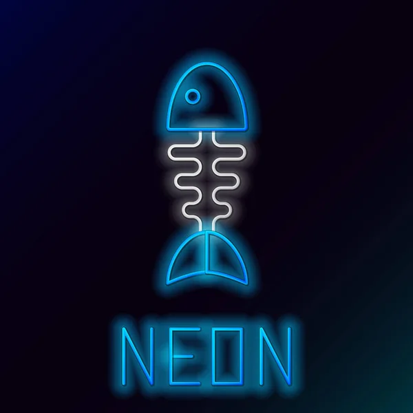 Gloeiende Neon Lijn Visskelet Pictogram Geïsoleerd Zwarte Achtergrond Visgraat Teken — Stockvector