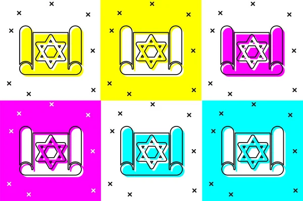 Установите Значок Прокрутки Торы Изолированы Цветном Фоне Еврейская Тора Расширенной — стоковый вектор