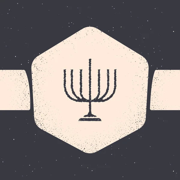 Grunge Hanukkah Menorah Ikon Isolerad Grå Bakgrund Hanukkah Traditionell Symbol — Stock vektor