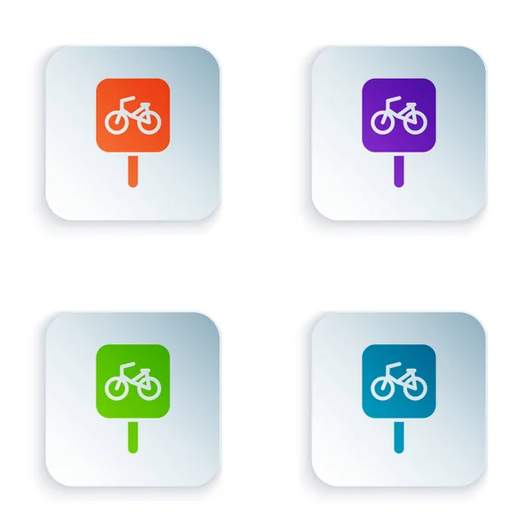Färg Cykel Parkering Ikon Isolerad Vit Bakgrund Ställ Färgglada Ikoner — Stock vektor