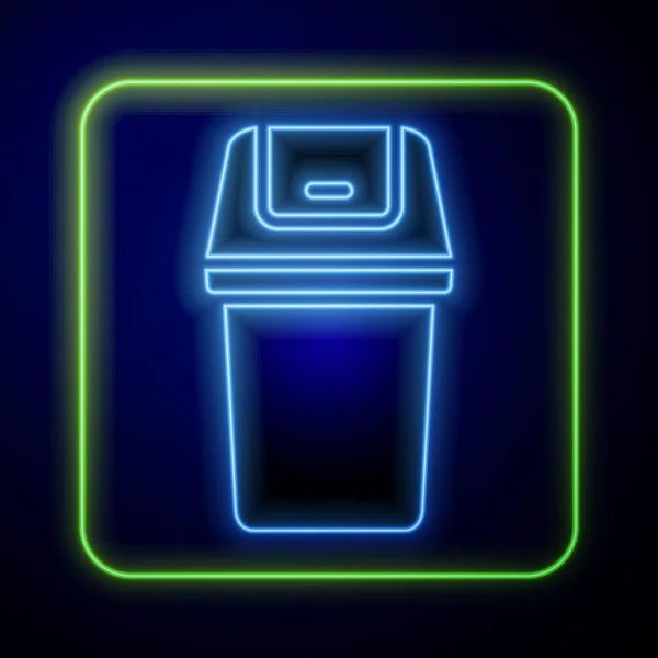 Gloeiende Neon Prullenbak Pictogram Geïsoleerd Blauwe Achtergrond Vuilnisbak Bord Prullenbak — Stockvector