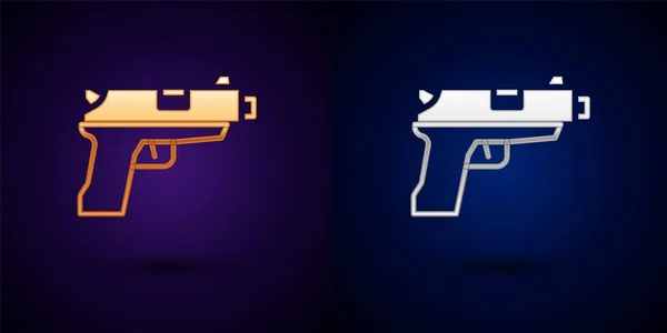 Gold Silver Pistol Gun Icon Isolated Black Background Police Military — Stock Vector