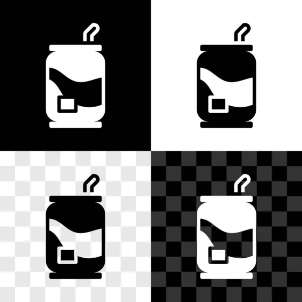 Set Soda Kann Icon Isoliert Auf Schwarz Weißem Transparentem Hintergrund — Stockvektor
