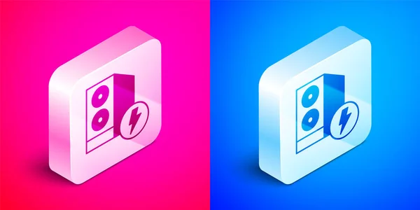 Isometric Case Computer Icon Isolated Pink Blue Background Computer Server — Stock Vector