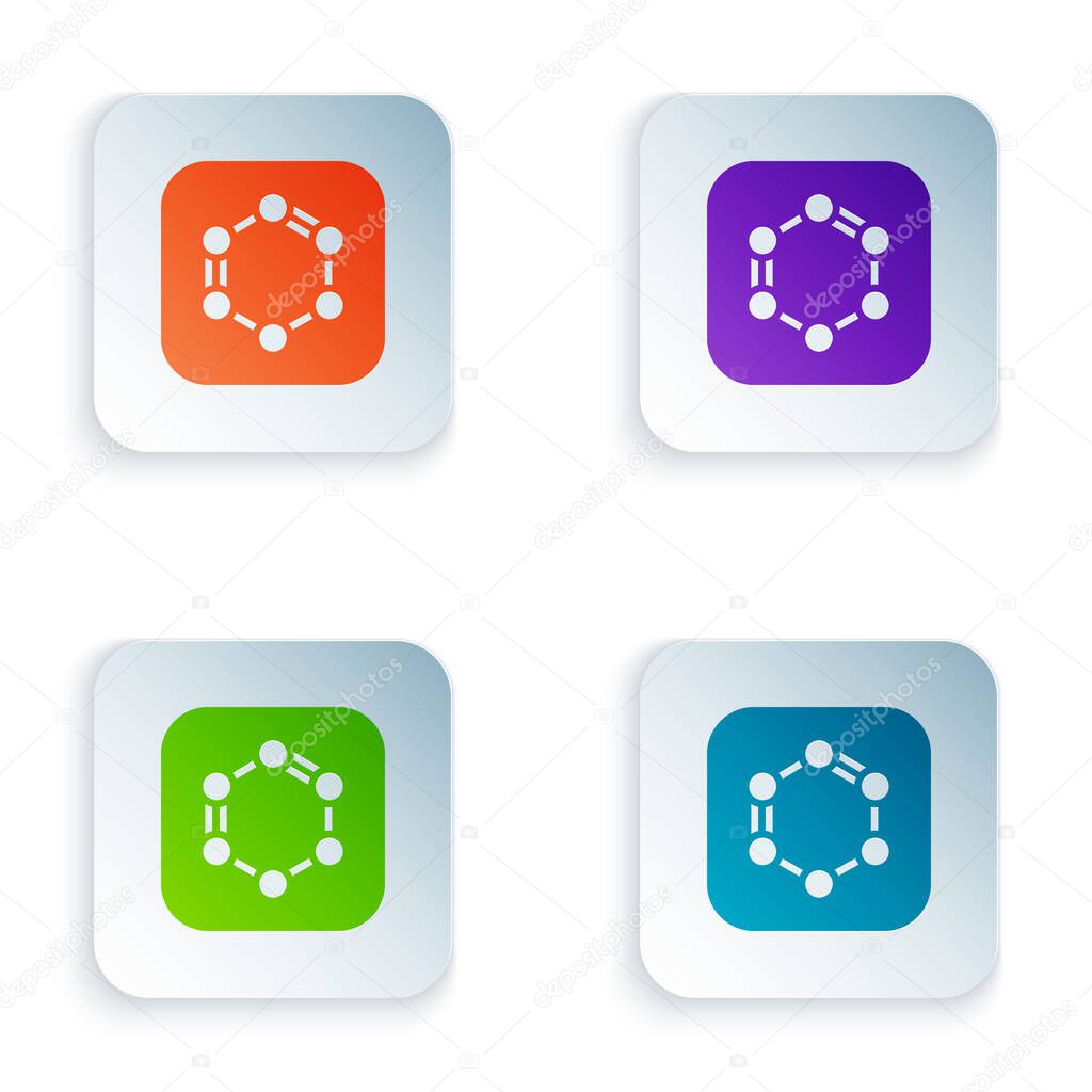 Color Chemical formula consisting of benzene rings icon isolated on white background. Set colorful icons in square buttons. Vector.