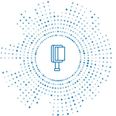 Beyaz arka planda izole edilmiş köpek ve kedi ikonu için mavi çizgi saç fırçası. Hayvan kürkü için fırça. Hayvan aksesuarı. Soyut çember rastgele noktalar. Vektör.