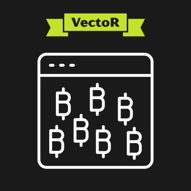 Siyah zemin üzerinde beyaz çizgi kripto para Bitcoin simgesi izole edildi. Madeni para. Engelleme zinciri tabanlı şifreli para birimi. Vektör.