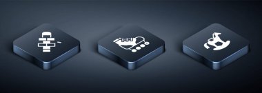 Isometric Hopscotch 'u, Horse' u eyerde salıncak ve paten ikonunu ayarla. Vektör
