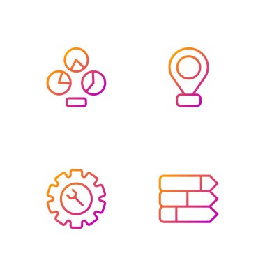 Çizgi çizelgesini, infografik, İngiliz anahtarı ve teçhizatı ve konumu ayarla. Renk simgeleri. Vektör