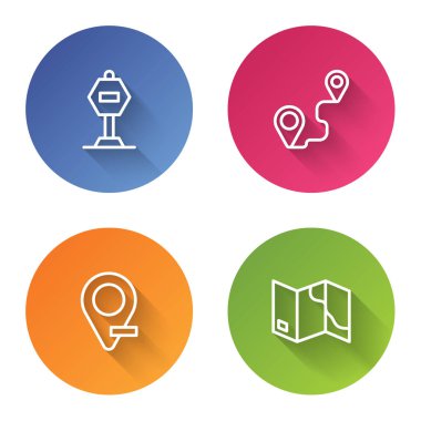 Çizgi dur işareti, rota konumu, konum ve katlanmış harita ayarlayın. Renkli daire düğmesi. Vektör