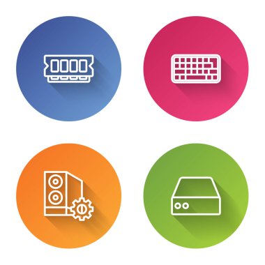 Hat RAM, rastgele erişim belleği, Klavye, Bilgisayar ve Sunucu Vakası, Data, Web Sunucusu. Renkli daire düğmesi. Vektör