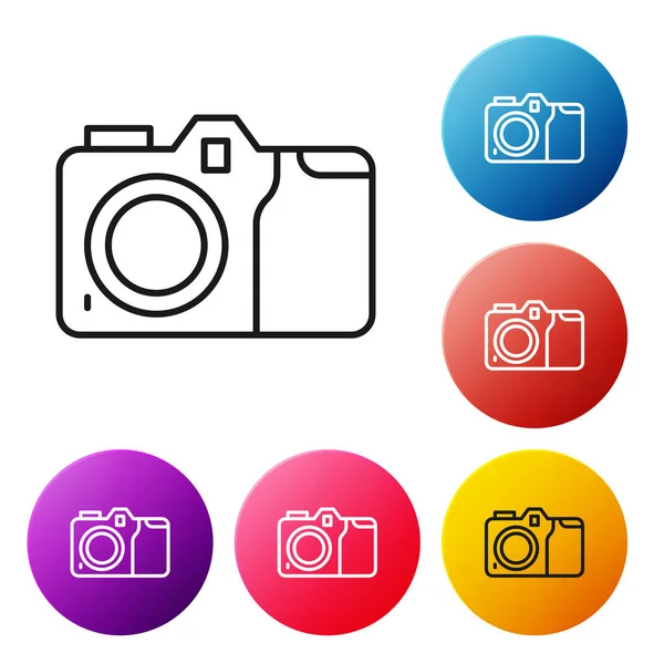 Zwarte Lijn Fotocamera Icoon Geïsoleerd Witte Achtergrond Foto Camera Icoon — Stockvector