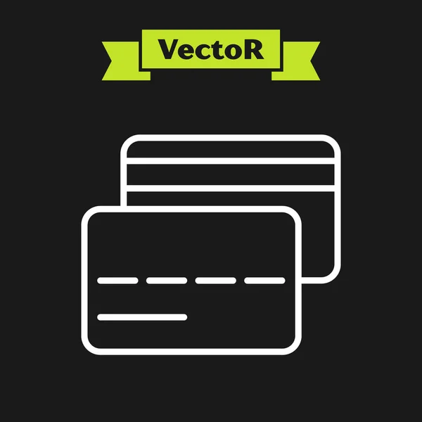 White Line Kreditkartensymbol Isoliert Auf Schwarzem Hintergrund Online Zahlung Barabhebungen — Stockvektor
