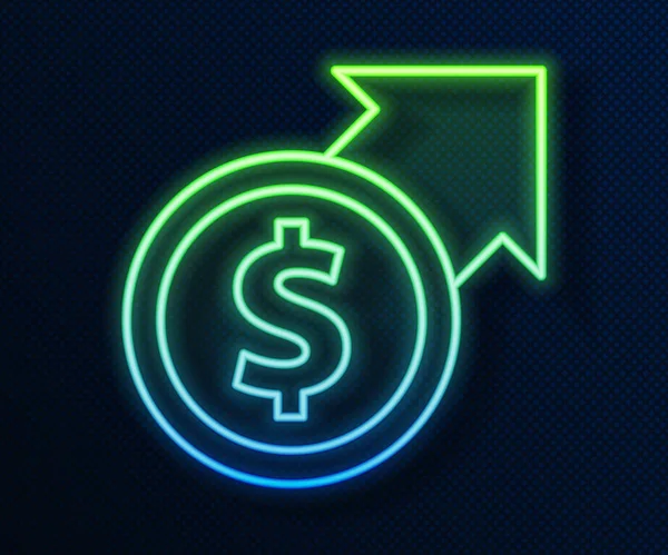 Parlak Neon Hattı Finansal Büyüme Dolar Para Ikonu Mavi Arka — Stok Vektör