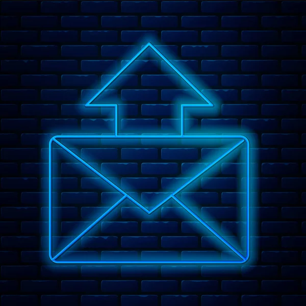 Ragyogó Neon Vonal Mail Mail Ikon Elszigetelt Téglafal Háttér Boríték — Stock Vector