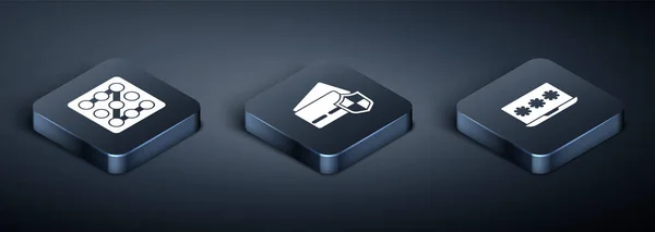 Isometric Graphic Password Protection Laptop Credit Card Shield Icon 설정하 — 스톡 벡터