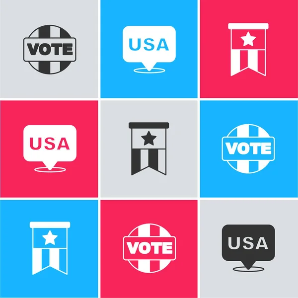 Set Vote Jour Indépendance Des États Unis Icône Drapeau Américain — Image vectorielle