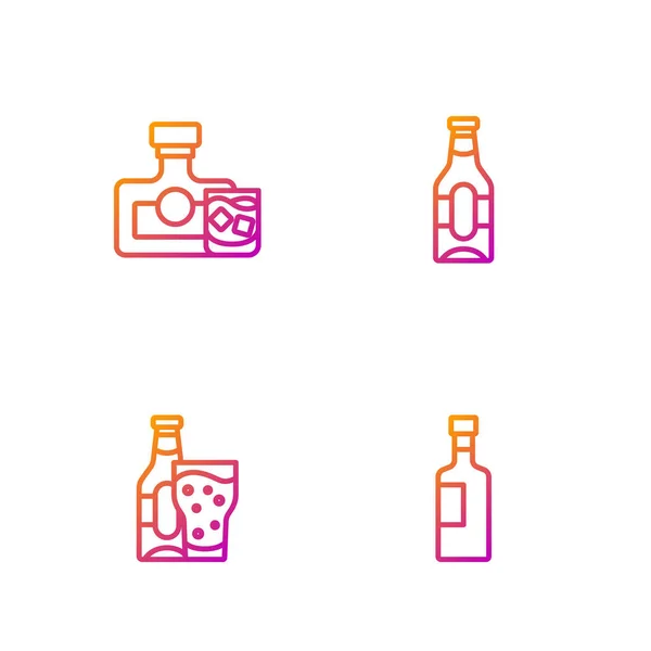 Set Line Wine Bottle Beer Glass Whiskey Gradient Color Icons — Stock Vector