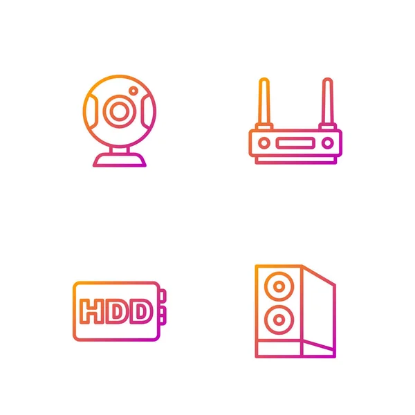 Set Line Számítógép Tok Merevlemez Meghajtó Hdd Webkamera Router Jel — Stock Vector