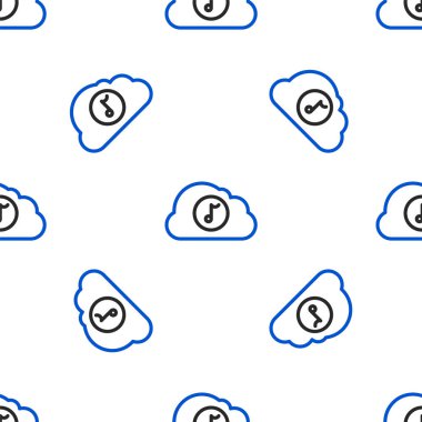 Line Music servis simgesi beyaz arkaplanda izole edilmiş kusursuz desen. Ses bulutu hesaplama, çevrimiçi medya yayını, online şarkı, ses dalgası. Renkli taslak konsepti. Vektör.