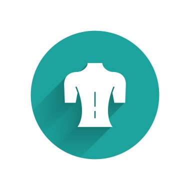 Beyaz masaj ikonu uzun gölgeli izole edilmiş. Rahatlatıcı, boş zaman. Yeşil daire düğmesi. Vektör.